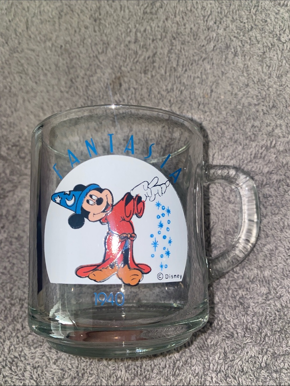 💋 Vintage Disney Fantasia 1940 Mickey Mouse Collectors Glass Coffee Mug Tea Cup! - Picture 4 of 8